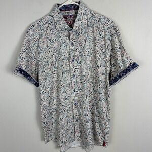 7 Downie St Mens Printed Short Sleeve Button Down Collared Shirt Size 6 or‎ XL